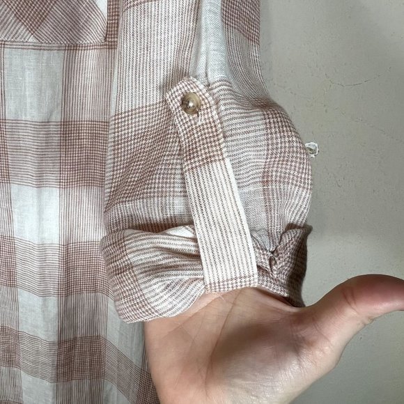 First Monday Anthropologie Plaid Linen Dress Small Lined Long Sleeve Shirt Dress - Picture 7 of 11